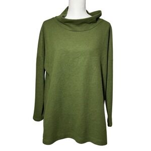 Anthropologie Funnel Neck Tunic Sweater M Green Oversized Knit Drop Shoulder EX